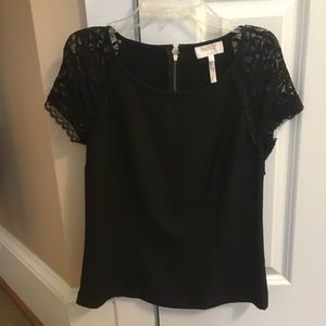 Laundry black top, lace short sleeves.  Size 2.